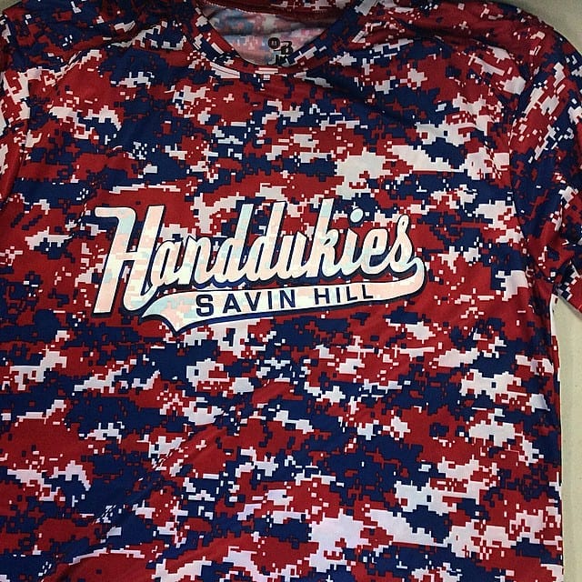 Red white & blue camo jerseys for the boys in Savin Hill #screenprint # ...