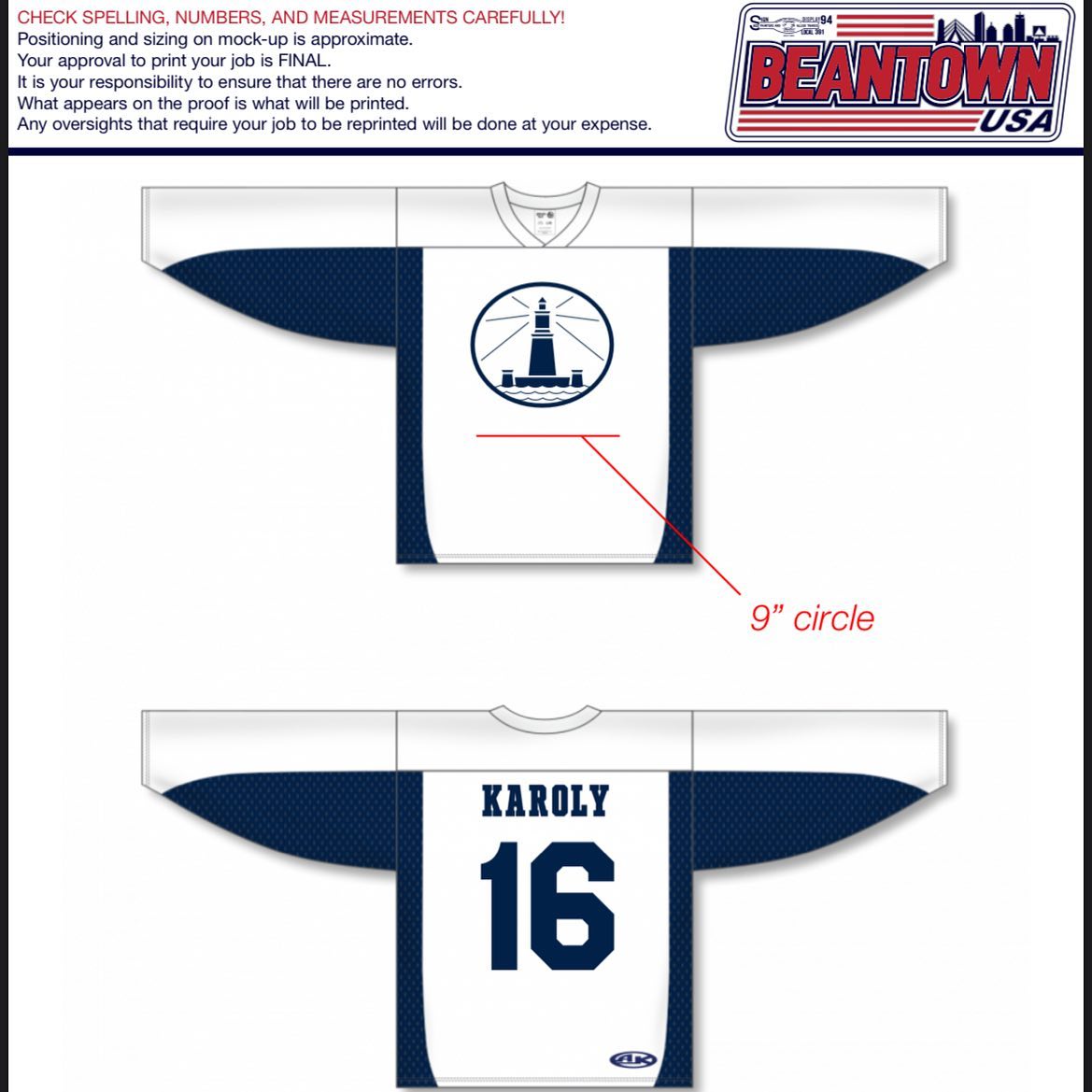 Heres an example of what an order mock up looks like These hockey jerseys are going to be worn on the ice by the Alexandria Real Estate Equities team